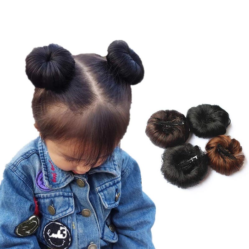 Teensery 2 Pcs Synthetic Fiber Hair Bun with Alligator Clip Hair Extension Chignon Donut Bun Short Ponytail Wig Hairpiece for Baby Girls Small Size (Dark Brown) - Image 4
